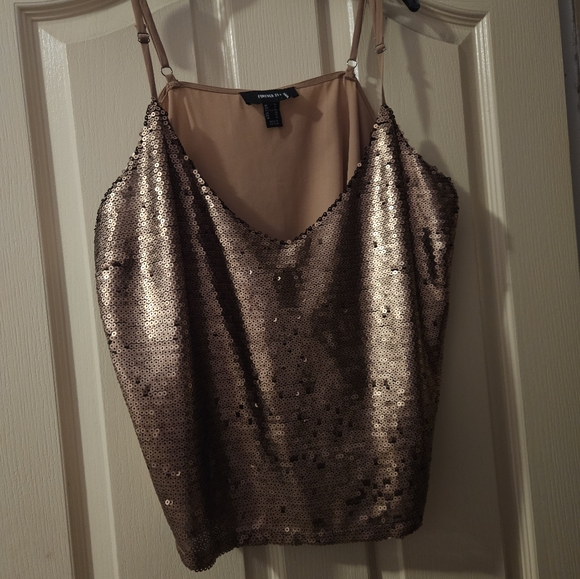 FOREVER 21 Sexy Bronze Sequenced Dressy Spaghetti Strap Top Size  1X - Picture 3 of 5
